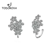 Todorova, высокое качество, кубический цирконий, кристалл, в форме цветка, клипсы, без пирсинга, для женщин, модные, для невесты, ушные клипсы