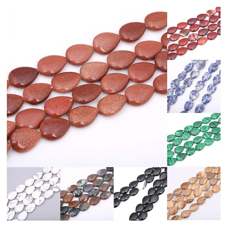 13*18Mm Natural Stone Colorful Agate Sandstone Malachite Drop-Shaped Piece Loose Beads Jewelry Making Diy Bracelet Necklace 15"