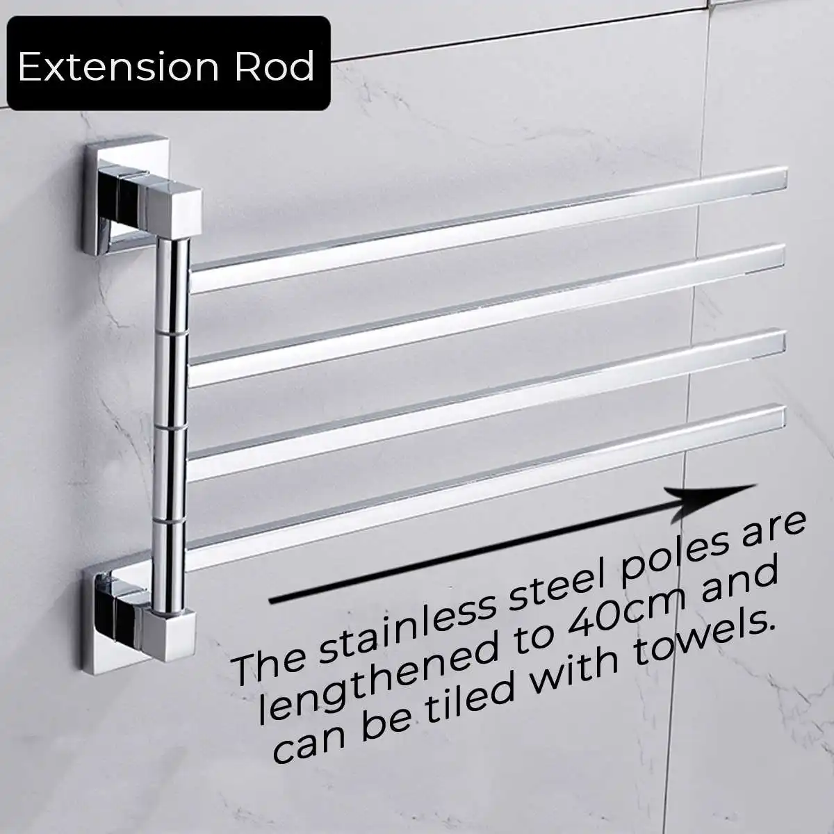 2/3/4 Bars Stainless Steel Towel Shelf Wall-Mounted Rotating Rail Hanger Towel Holder Bathroom Holder Shelf Adhesive Force