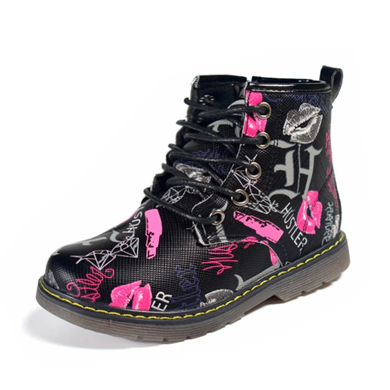 AOGT/детские ботинки из искусственной кожи; водонепроницаемые ботинки martin; сезон осень-зима; модные детские ботинки; Брендовая обувь для мальчиков и девочек; резиновые сапоги - Цвет: 001Black grey