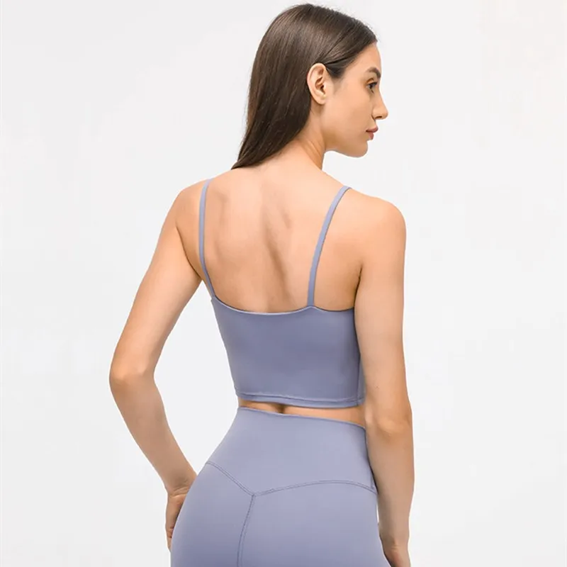 Solid Color Lulu Sport Tank Top Women Fitness Bra Yoga Vest No Rims With Chest Pad Butter Soft Beauty Back Half Sling Gym Clothe