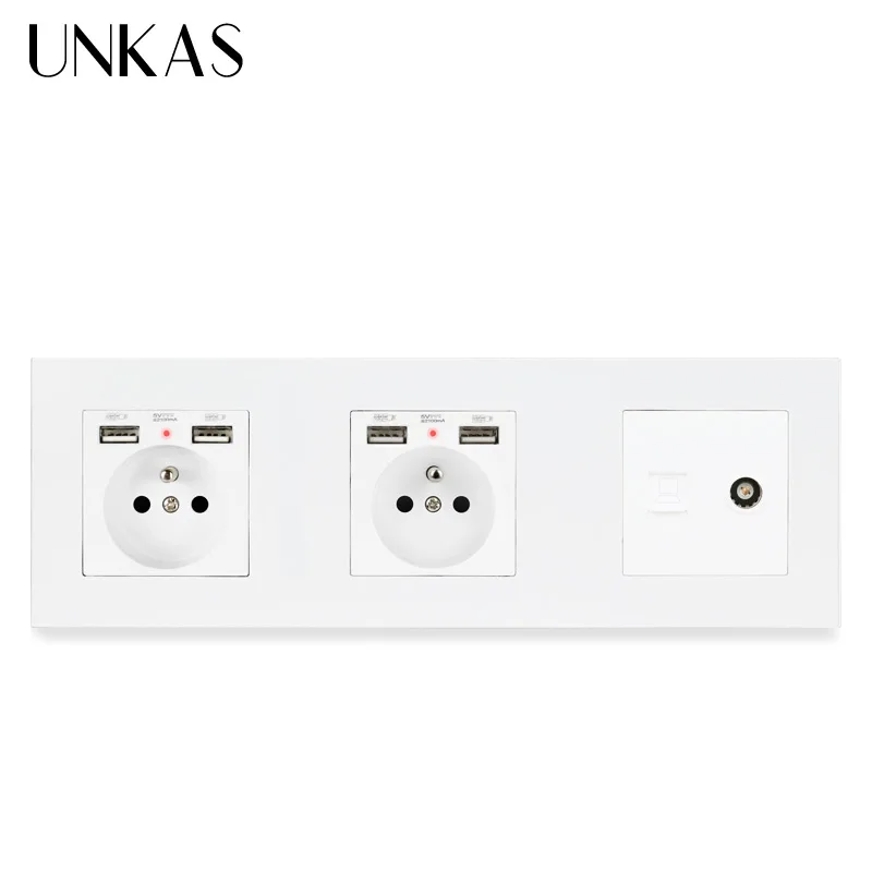 Пластиковая панель UNKAS для ПК двойная французская стандартная розетка с 4 USB + ТВ разъемами гнездовой разъем