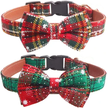 

Christmas Snowflake Dog Collars Adjutable Dog Collars with Bow Tie and Bells for Small/Medium/Large Pets, Red & Green