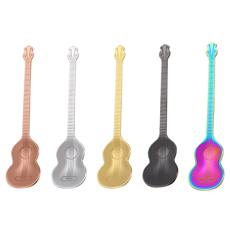 

1Pcs Cartoon Guitar Spoon Stainless Steel Creative Milk Coffee Spoon Ice Cream Candy Teaspoon Accessories