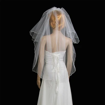 

1 Set 2 Layers Creamy-white Wedding Bridal Veil Satin Edge +Hair clip Wedding Tiara for Bridal Accessory Luxury Gift