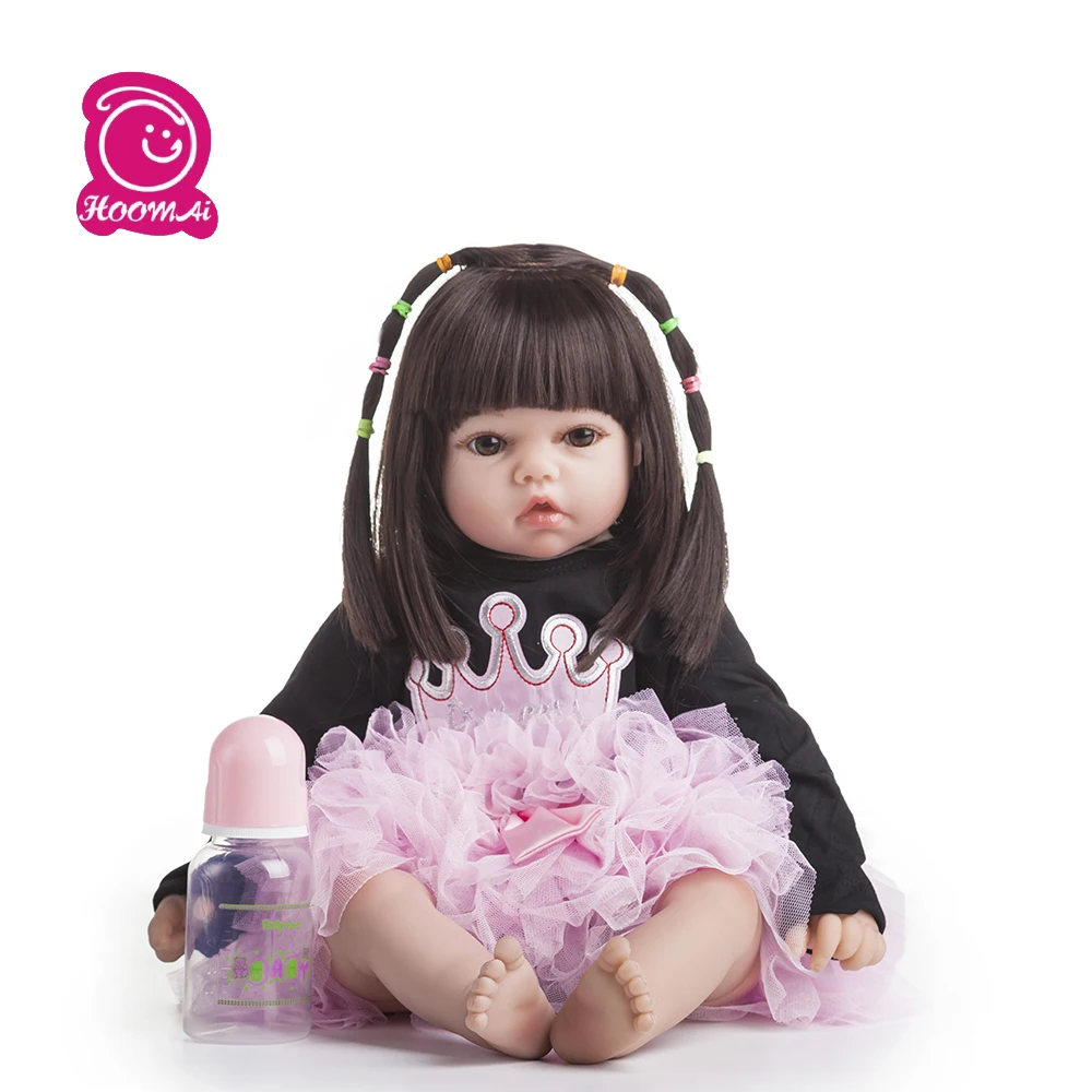 55 см Reborn Baby Doll с длинными волосами Реалистичная из мягкого силикона Girl