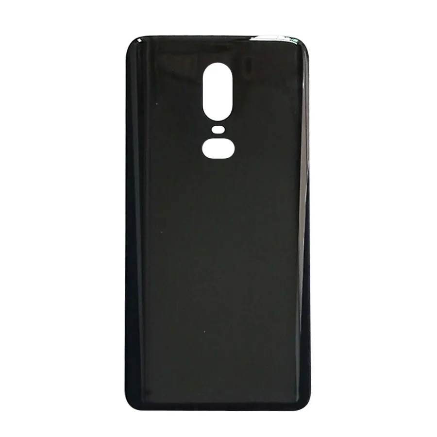 Black Чехол на заднюю панель для Oneplus 6 One Plus 6 Батарейная дверь настоящая задняя крышка Стекло запасные части с наклейкой - Color: Black