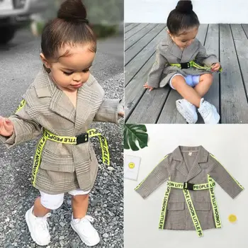 

Fashion Toddler Baby Girls Winter Jackets Coats Plaid Tops Jacket With Belt Kids Children Formal Long Overcoat Outfits