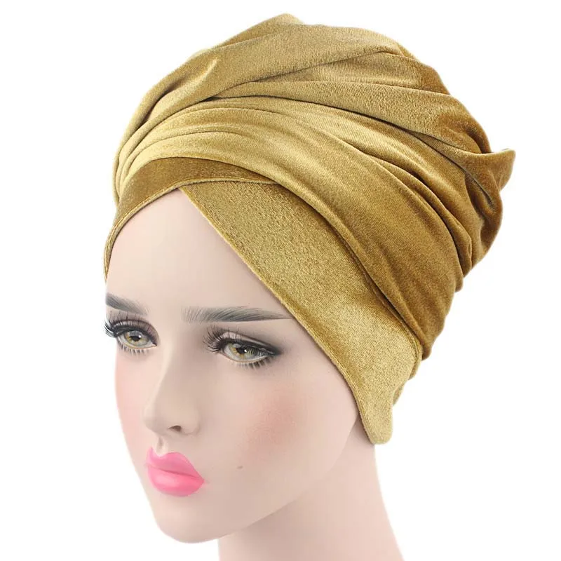 Fashion Womens Luxury Velvet Turban Hijab Cap Hat Extra Long Tube Head
