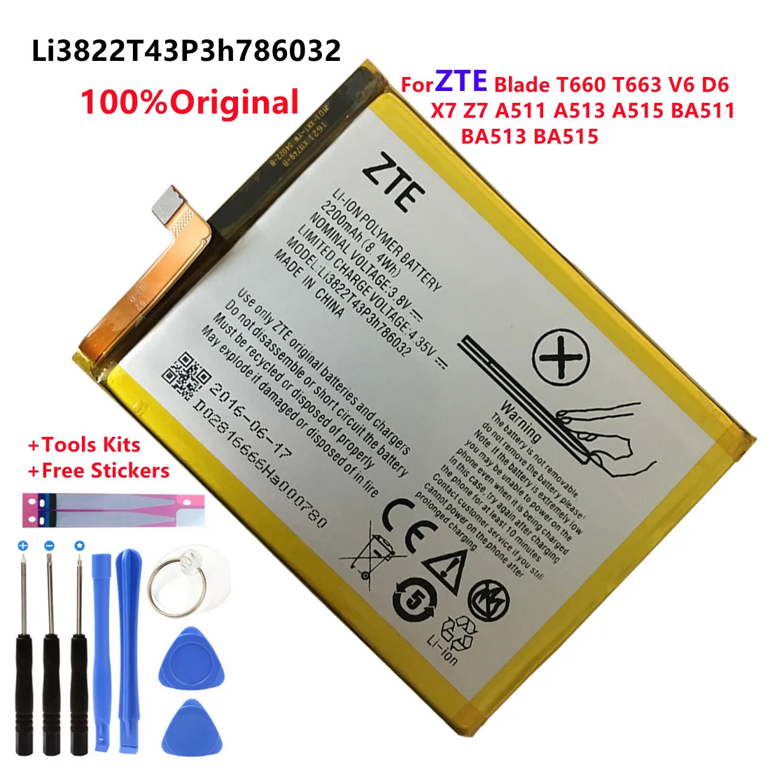 

Li3822T43P3h786032 Orbic-RC-501L Аккумулятор для ZTE Blade T660 T663 V6 D6 X7 Z7 A511 A513 A515 BA511 BA513 BA515 аккумулятор + Инструменты