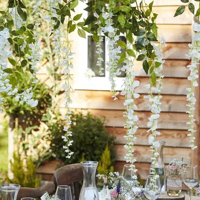 

190cm Wisteria Artificial Flowers string Garland Wedding Decoration Fake Plants Foliage Rattan Flowers branch home garden decor