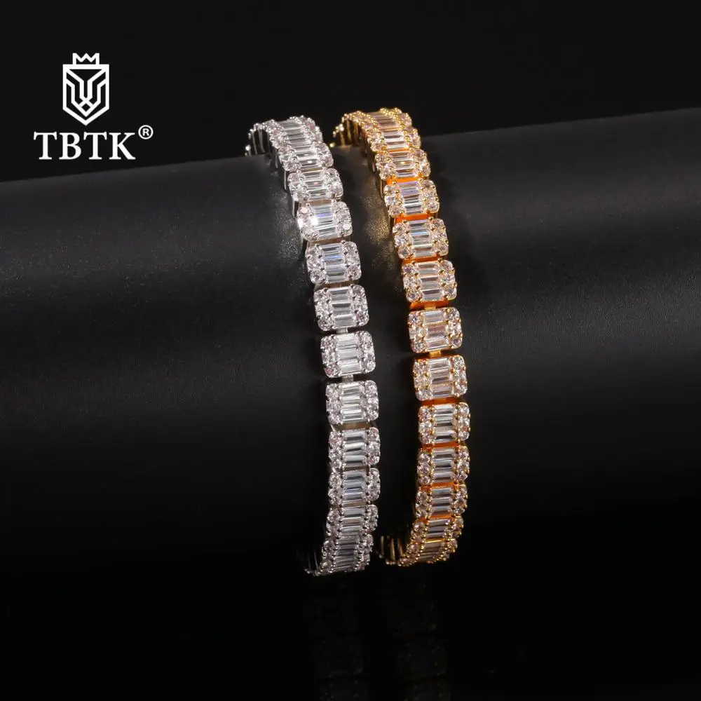 TBTK 8,5 мм красивый золотой льдом багет кластер браслет квадратный Цирконий хип-хоп Унисекс Роскошные ювелирные изделия Модные подарки