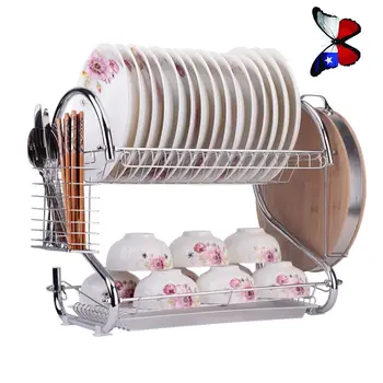 

Household Kitchen Storage Shelf 2 Tier Drain Rack Drainer Dripping Rack Tableware Storage Rack Cup Holder Cutting Board Holder