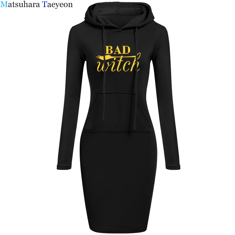 Women's Elegant Dress New Bad Witch Dead - Dresses Hoodies Pocket Vintage Loose Woman Clothing For Women