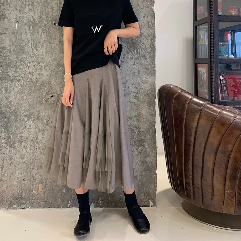 Autumn High Waist Sexy Pleated Skirt Women Elegant Office OL Long Skirts New Korean Casual Big Sewing Skirts Bodycon