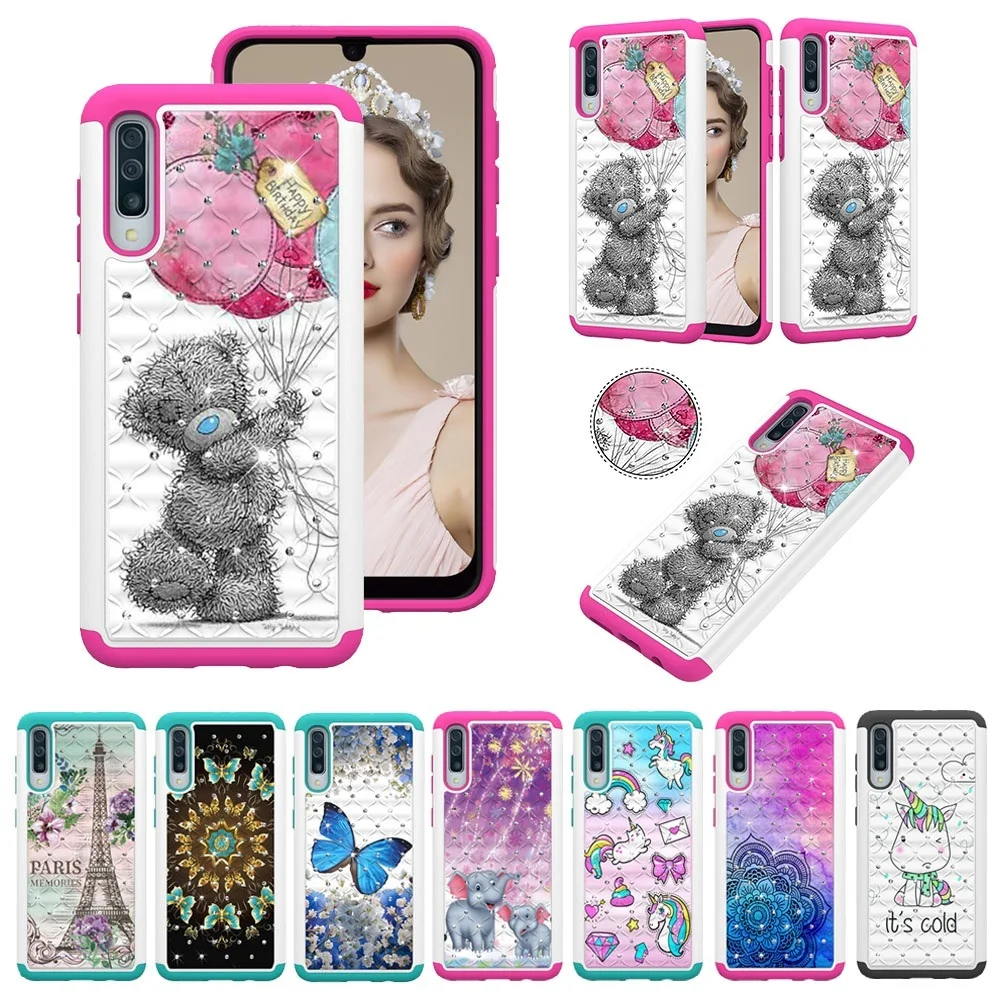 

Glitter Diamond Phone Case For Samsung Galaxy A30 A50 A20 A20e A10e Note10 Pro Note 10 PC TPU Hybrid Bling Rhinestone Case Cover