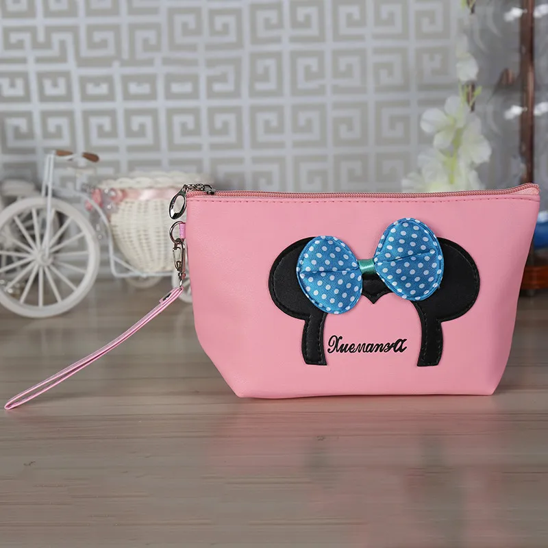 Disney Minnie women PU Cosmetics Bag lady make up cartoon Hand Clutch Cartoon Purse Coin travel makeup bag - Цвет: 4