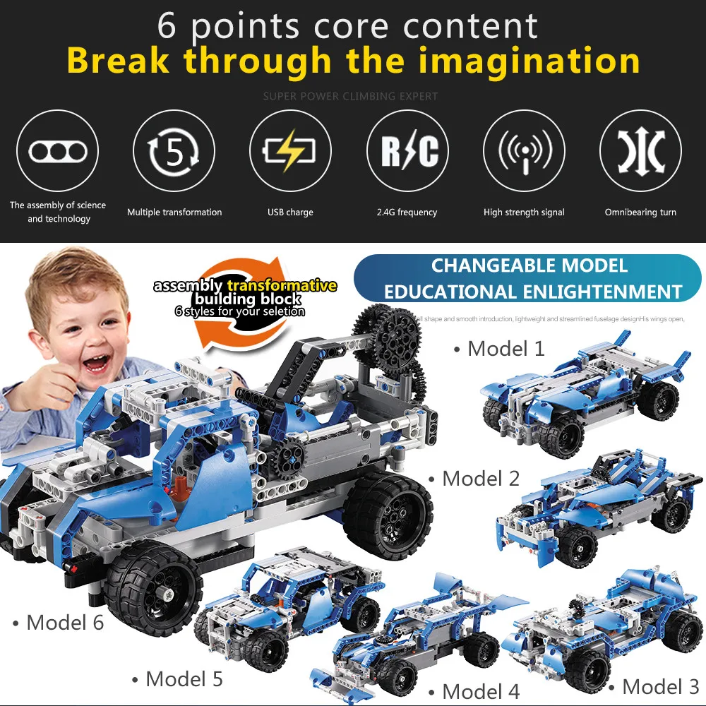 401 шт. DIY Kit R/C 10 в 1 гоночные автомобили Строительные кирпичи Радиоуправление гоночная игрушка для дистанционного управления s игрушки avion rc electrico W726