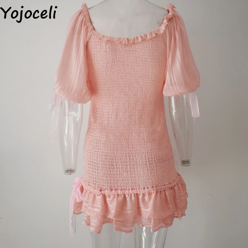 Yojoceli, элегантное платье с оборками и бантом, с открытыми плечами, летнее женское шифоновое платье для фитнеса, повседневные пляжные вечерние мини-платья, vestidos