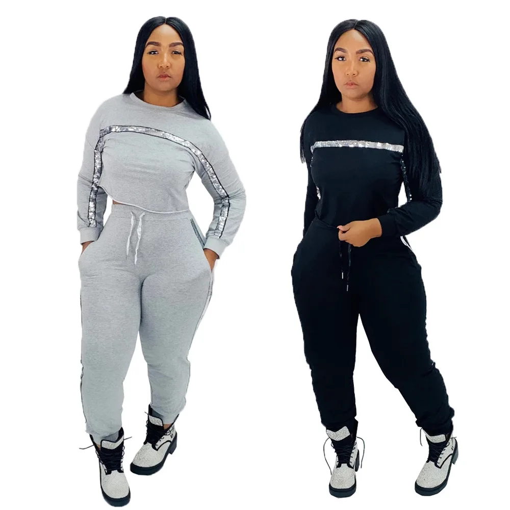 

Europe and the United States autumn and winter new classic women's long-sleeved trousers sequins sports casual fashion suit
