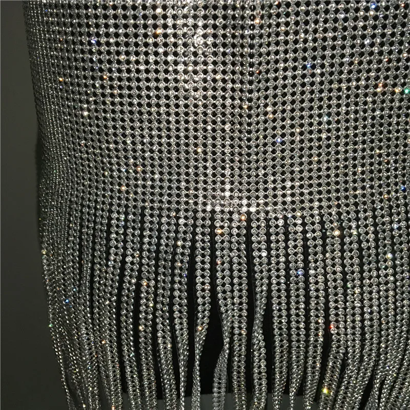 Сексуальные женские серебряные блестки кисточкой юбки дамы блестящие бриллиантовые Стразы Высокая цепочка для тела на талию ночной клуб мини-юбка