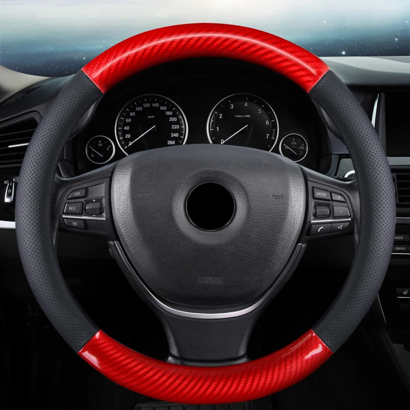 Крышка рулевого колеса из натуральной кожи для VW Touran Golf GTI Polo Sedan Passat Santana Jetta Tiguan Gol Sagitar CC Scirocco - Название цвета: O Shape Red