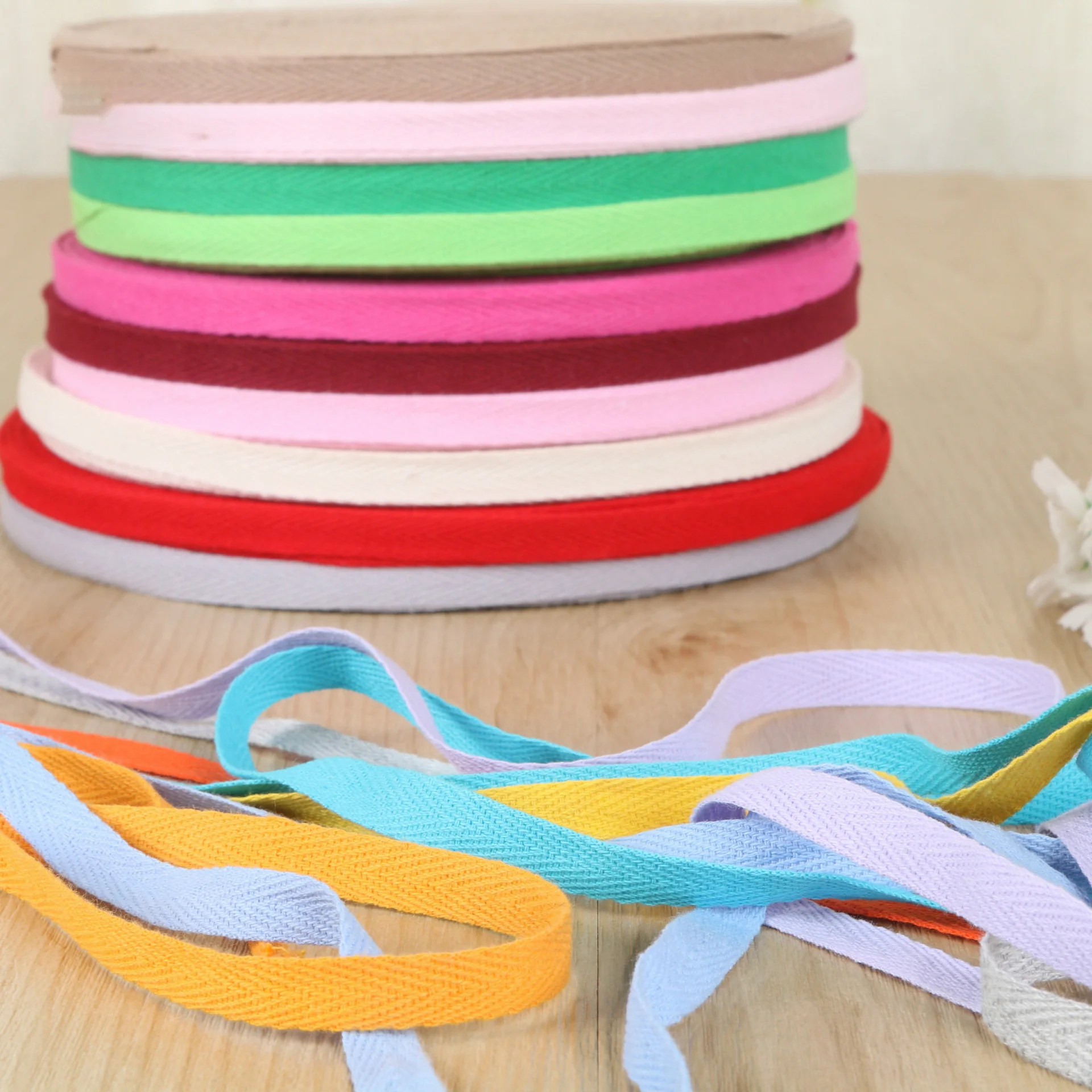 Cotton ribbon 1cm 2cm Multi Color Herringbone Tape Ribbons 100% Cotton Woven Ribbon 3meter
