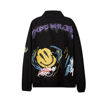 

Smiley Graffiti Stand Windbreaker Bomber Jacket Men and Women Harajuku Loose Streetwear Coat Oversize Casual Autumn Jacket