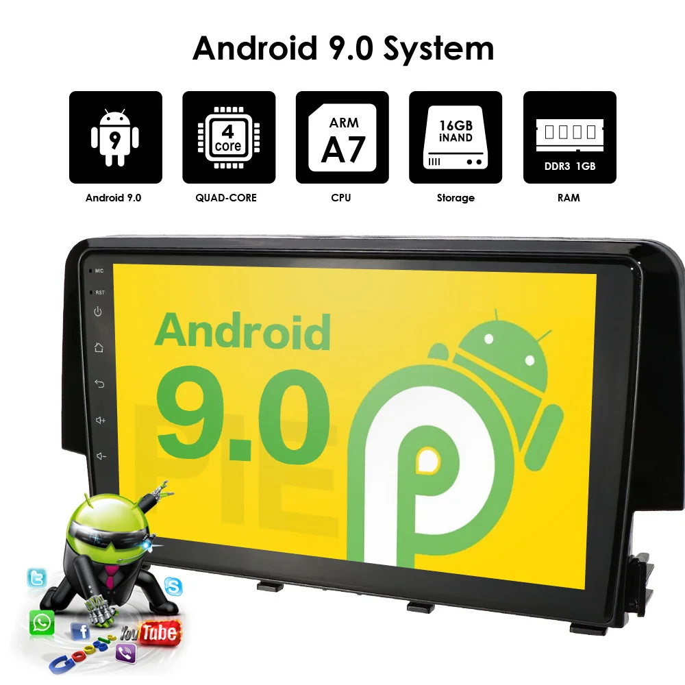 Perfect Quad Core 2 DIN Car GPS Navigation Android9.0 Radio Stereo Player For Honda Civic 2016 2017 2018 USB SWC FM DAB+ DVR TPMS CAMERA 1