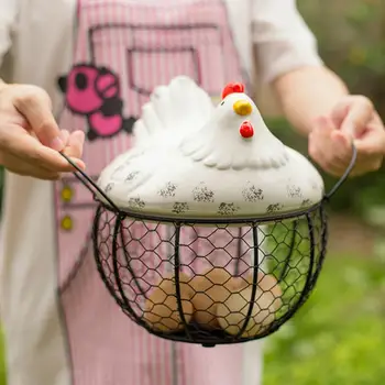 

Ceramic Egg Stand Chicken Silk Egg Storage Basket Fruit Baskets Collection Ceramic Chickens Sprout Decoration