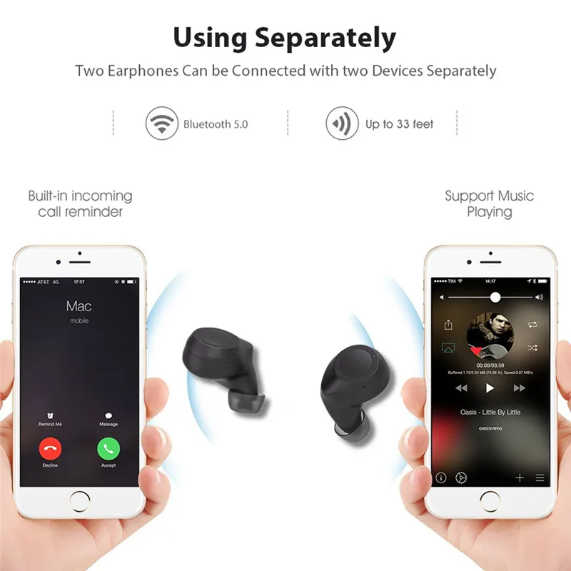 T1 TWS настоящие беспроводные стерео наушники Bluetooth 5,0 водонепроницаемые наушники Super Bass HIFI звуковая гарнитура наушники с микрофоном зарядная коробка