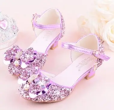 Летние босоножки для девочек; детская обувь; коллекция года; обувь принцессы для девочек на высоком каблуке; серебристые кожаные туфли со стразами для танцев; свадебные туфли; 2 цвета - Цвет: Photo Color