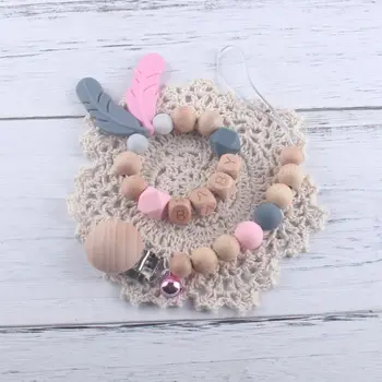 

2Pcs Pacifier Clip Chain Feather Molar Bracelet Nipples Holder Infant Teether
