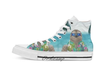 

Sloth on summer holidays drinking a mojito Custom Casual High Top lace-up Canvas shoes sneakers Drop shipping