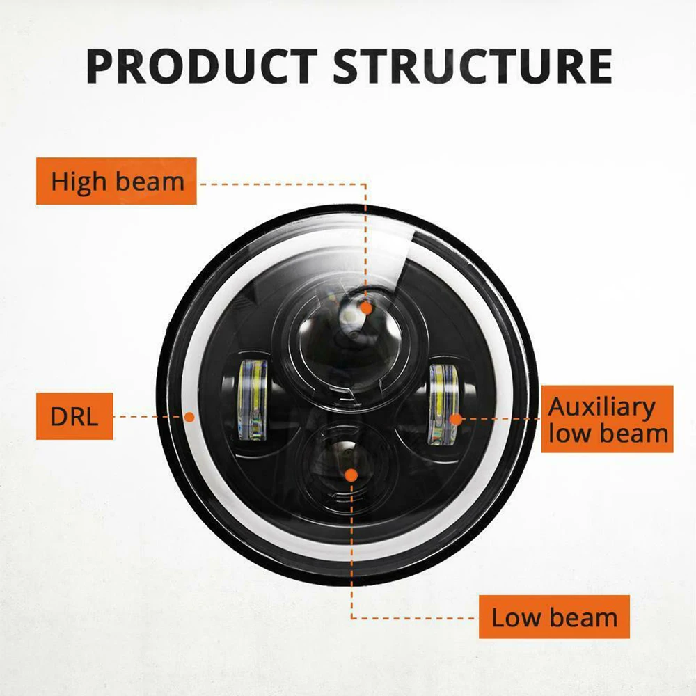 Автомобильные фары 7 дюймов круглый светодиодный фар с H4 для H13 адаптер, пригодный для Jeep Wrangler JK Приглашаем посетить наших заказчиков выставку CJ