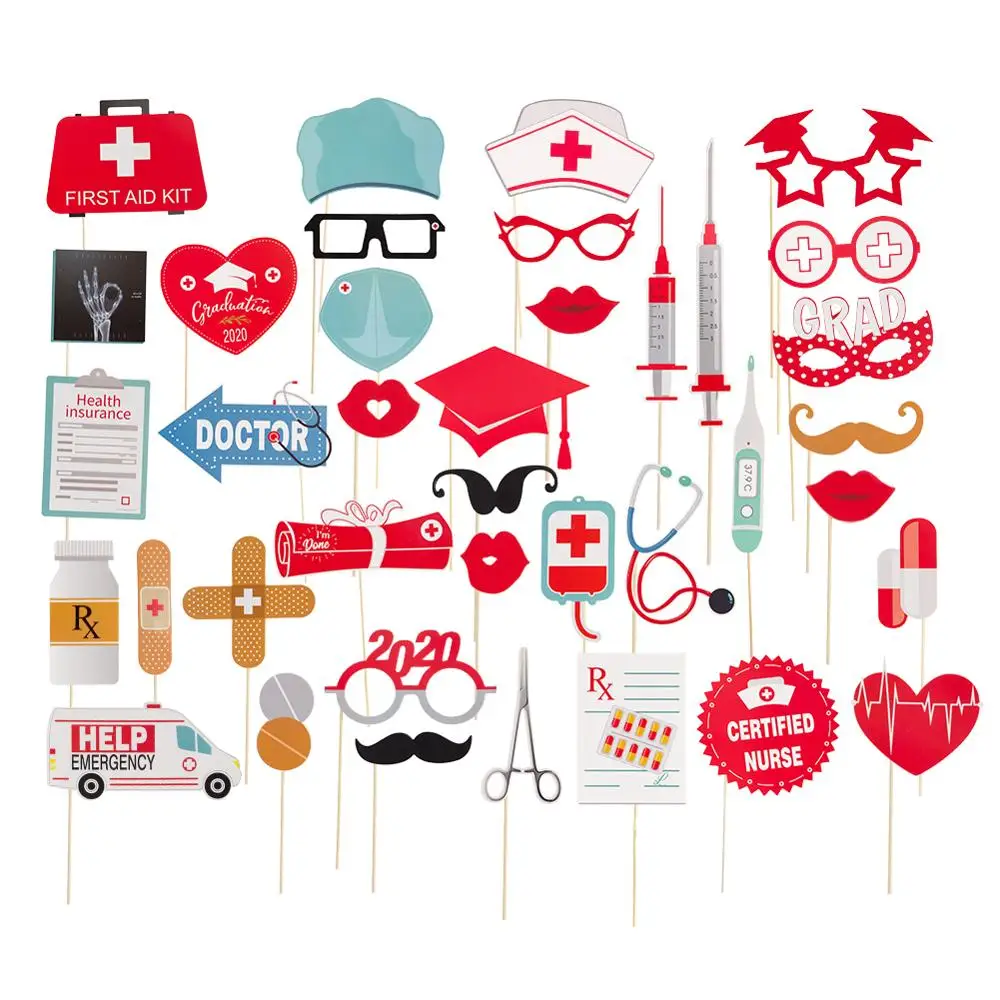 Doctor Nurse Graduation Party Supplies Theme Great Graduation Decorations for 2019 Graduation Party Supplies Nurse Graduation Photo Booth Props Pack of 33 DIY Required