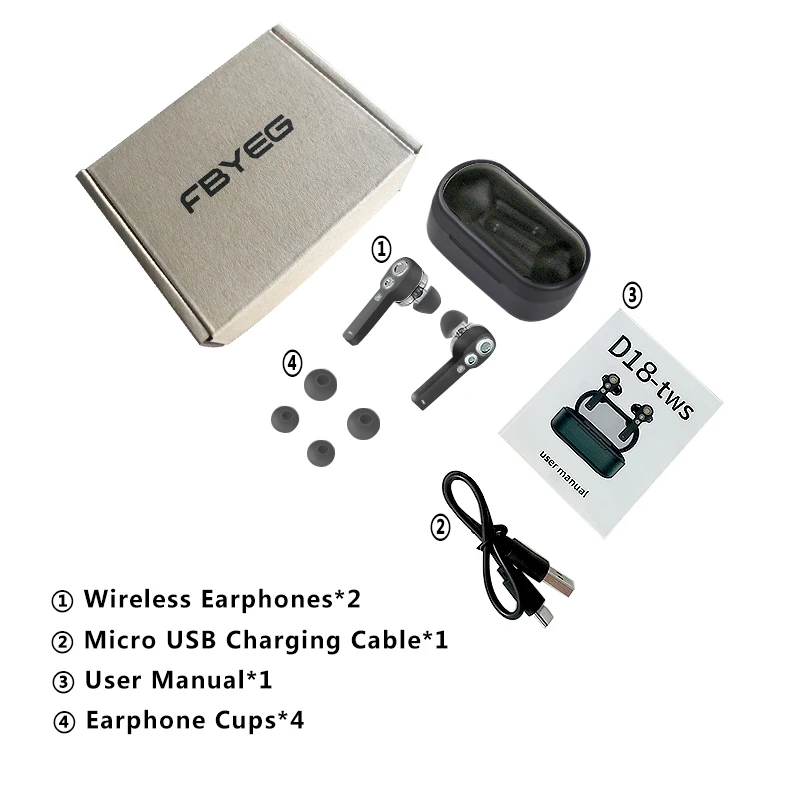 TWS Bluetooth Wireless Earphone Headphone4 Speakers Strong Bass Music EarbudsSweatproof Sport Headset with Micro For All Phone