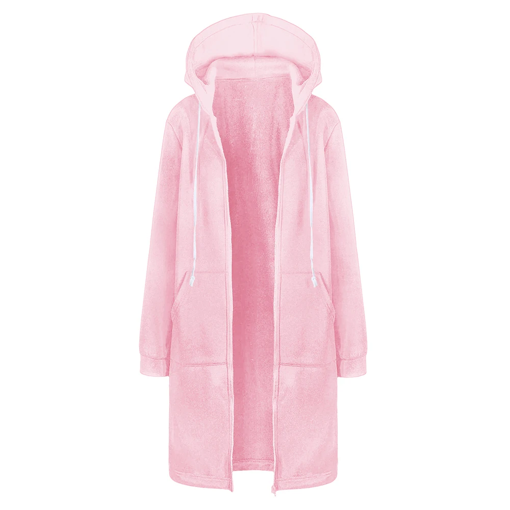 Wipalo, осенне-зимняя Длинная толстовка, пальто, женская модная повседневная длинная куртка на молнии с капюшоном, винтажная Верхняя одежда Casaco 5XL - Цвет: Pig Pink