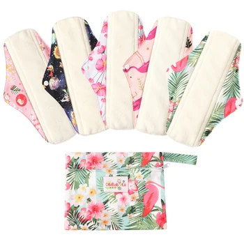 

5PCS Reusable Panty Liner with 1 Wet Bag, Waterproof Cloth Sanitary Pads Bamboo Charcoal Menstrual Pad Size L Regular Overnight