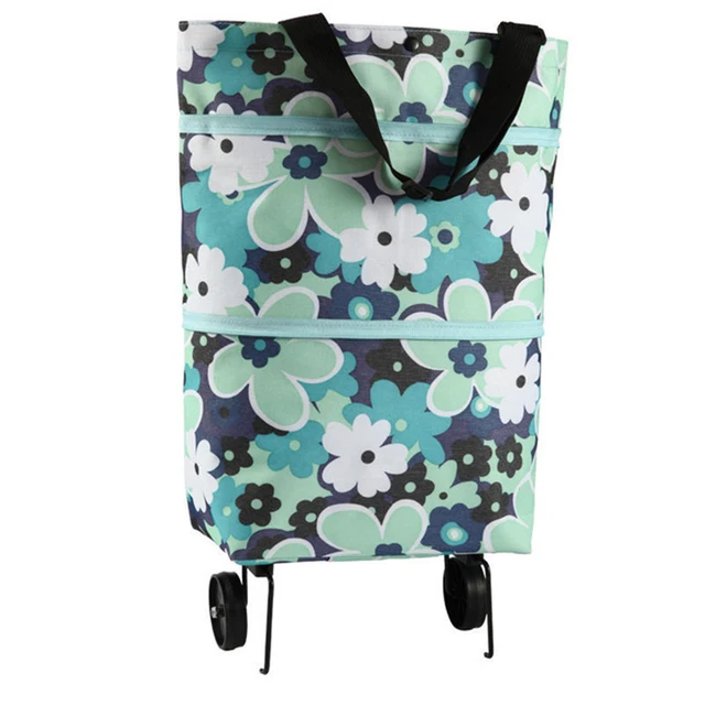 Folding Storage Bag High Capacity Shopping Food Organizer Trolley Bag On Wheels Bags Portable Shopping Bags Buy Vegetables Bags Blue flowers B
