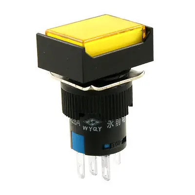 

5 Pcs 5P Yellow Lamp 1NO 1NC Latching Rectangular Push Button Switch AC 220V