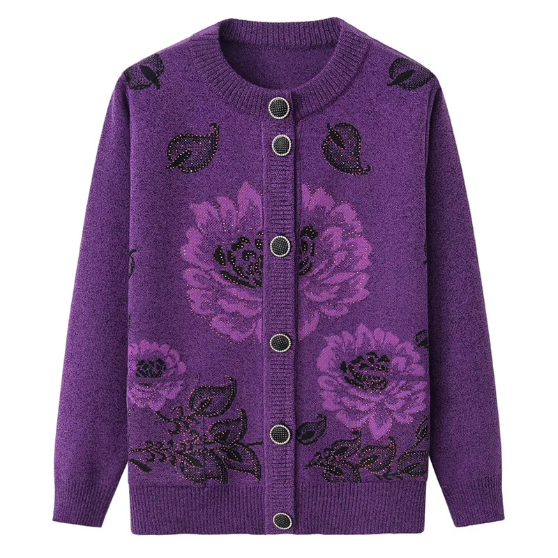 Purple Шерстяной кардиган для мамы 60-70-80 лет, весенне-осеннее пальто для леди, зимний свитер с карманами - Цвет: Purple