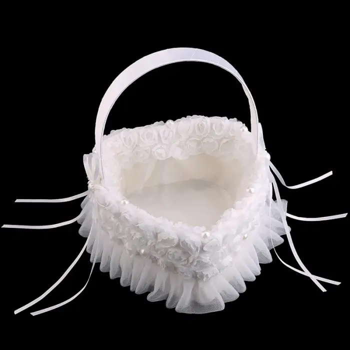 Wedding Decorations Party Supplies Bride Flower basket shaped Decor Bridesmaid Satin Pearls Wedding Flowers Heart Girl Baskets