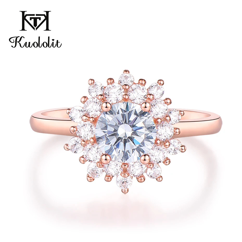 Kuolit кольца с муассанитом для женщин 925 Твердое Серебро розовое золото кольцо 0.7ct D Цвет VVS1 Муассанит алмаз ювелирные изделия