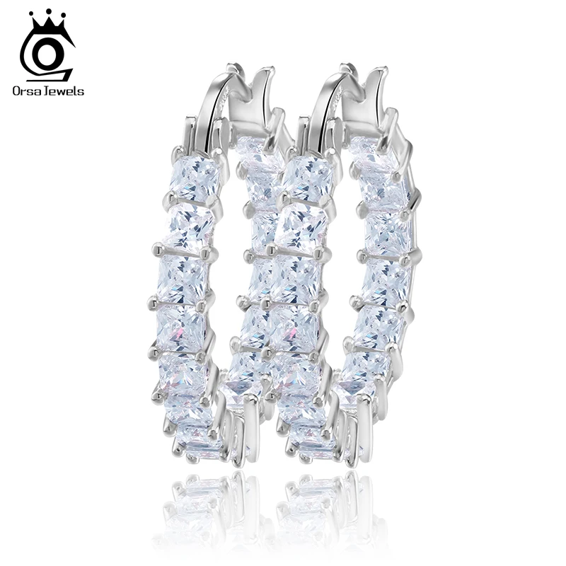 ORSA JEWELS Fashion Ladies Loop Earring Round-Shape with 0.1ct Brilliant Austrian Cubic Zirconia Hoop Earrings for Women OE144