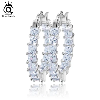 ORSA JEWELS Fashion Ladies Loop Earring Round-Shape with 0.1ct Brilliant Austrian Cubic Zirconia Hoop Earrings for Women OE144