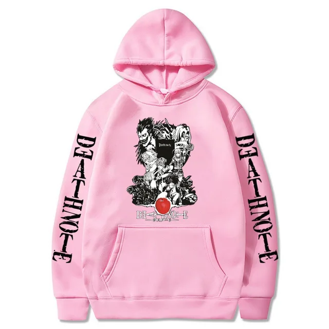 Oversized Men's Hoodie Death Note Anime Harajuku Top Funny Anime Print Unisex Cosplay Cool Sweatshirt Black Clothes Hip Hop Top Pink1