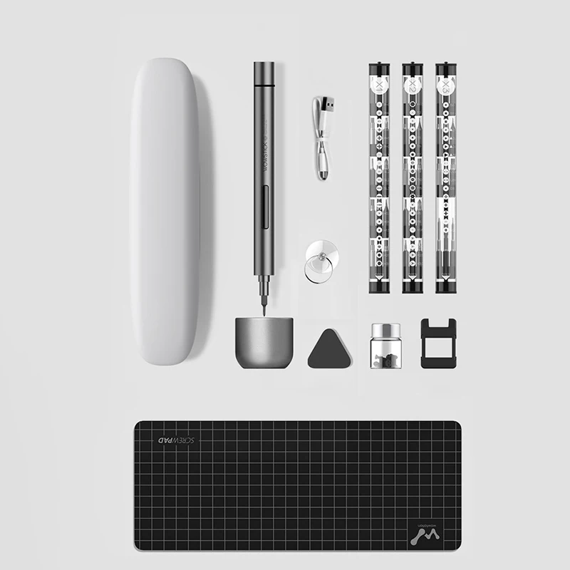 СВЕТОДИОДНЫЙ Набор отверток на литиевой батарее Xiaomi Wowstick 1F+ мини перезаряжаемый Аккумуляторный набор отверток - Цвет: Черный