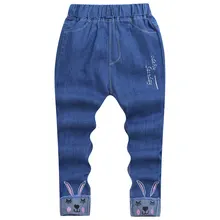 Новые стильные детские ковбойские штаны на весну, эластичные джинсовые штаны, модные детские джинсы в Корейском стиле для девочек 5-10 лет