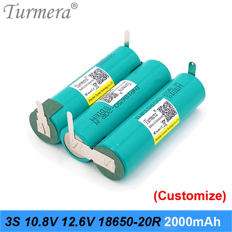 Turmera 3S 10.8V 12.6V INR18650-20RM 2000mAh 4000mAh 20A Battery Soldering Battery for Screwdriver Shrika and Vacuum Cleaner Use 003
